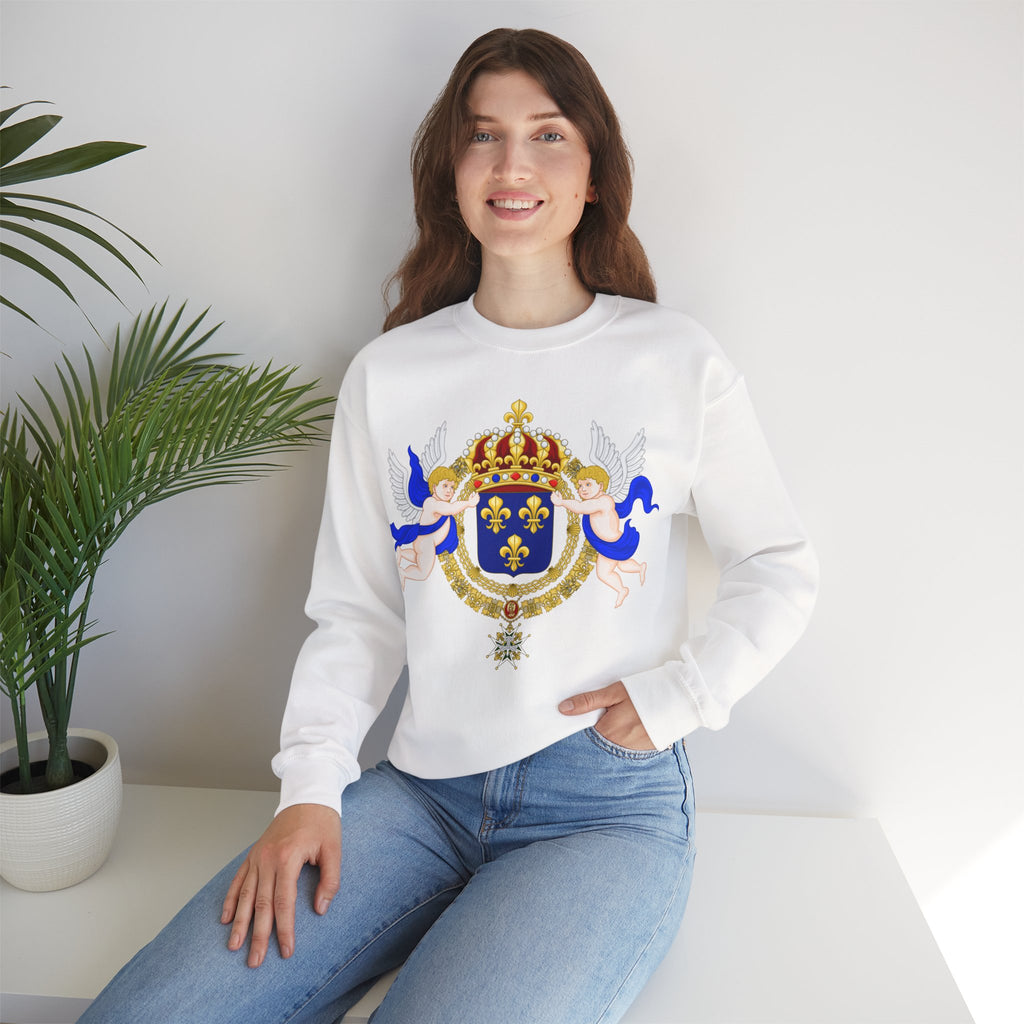 Royal Fleur-de-Lis Crest Sweatshirt - Vintage Heraldic Crown Graphic Crewneck