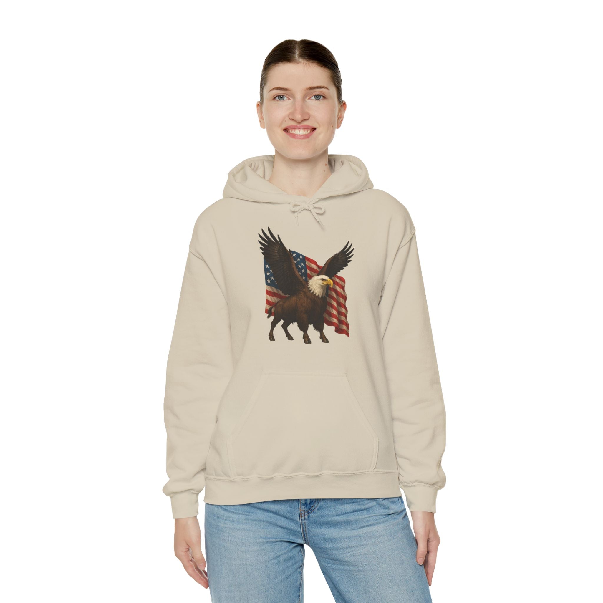 Patriotic Eagle Bison Hoodie, USA Pride Pullover