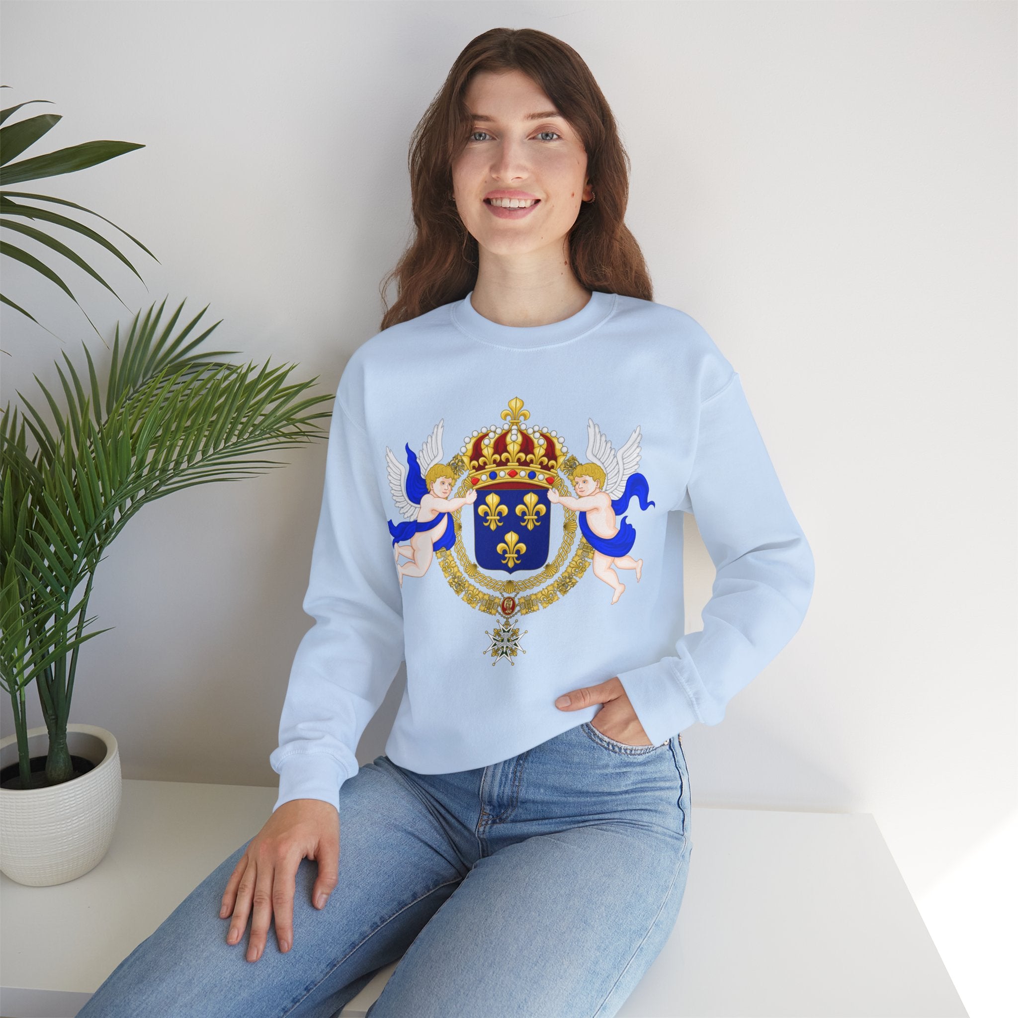 Royal Fleur-de-Lis Crest Sweatshirt - Vintage Heraldic Crown Graphic Crewneck