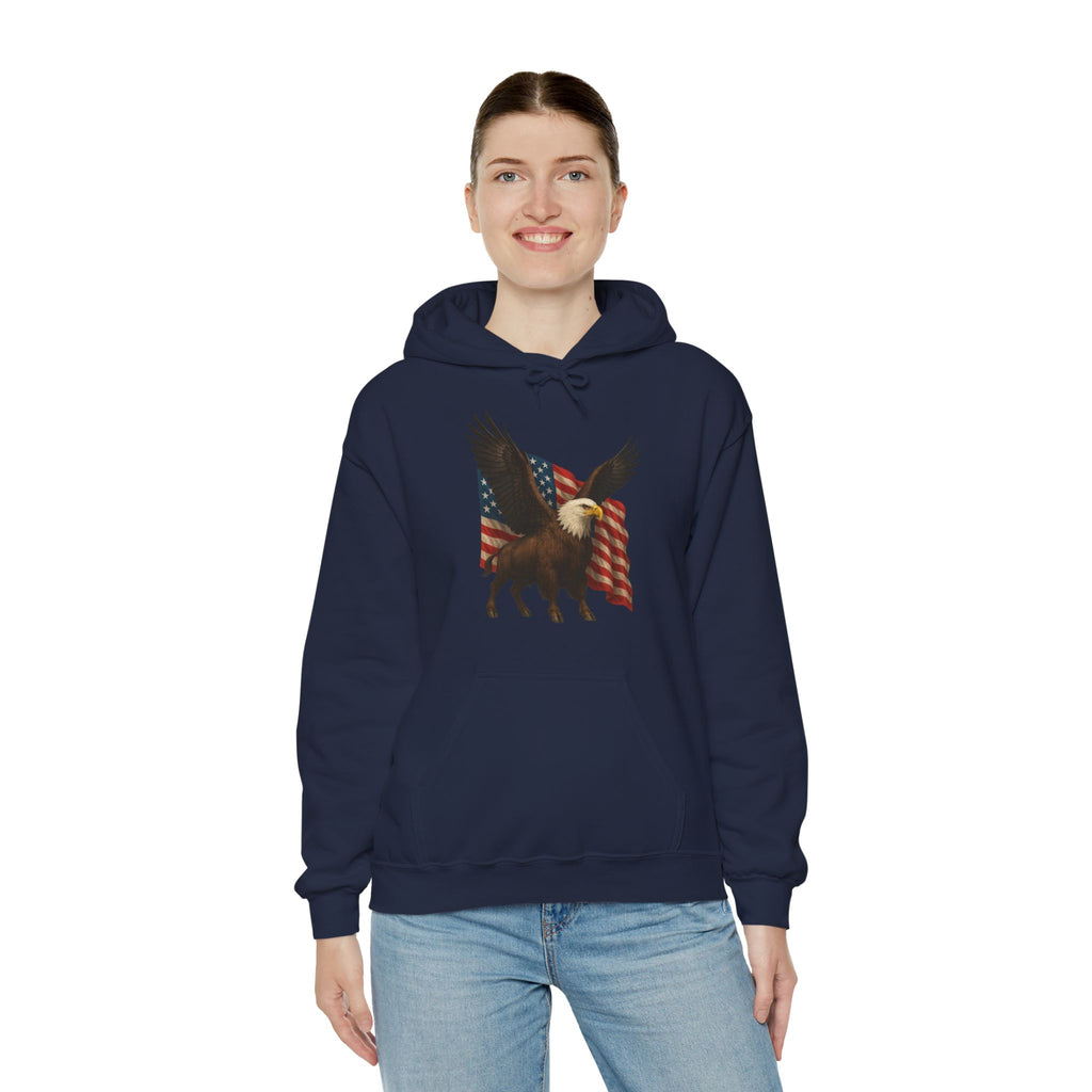 Patriotic Eagle Bison Hoodie, USA Pride Pullover