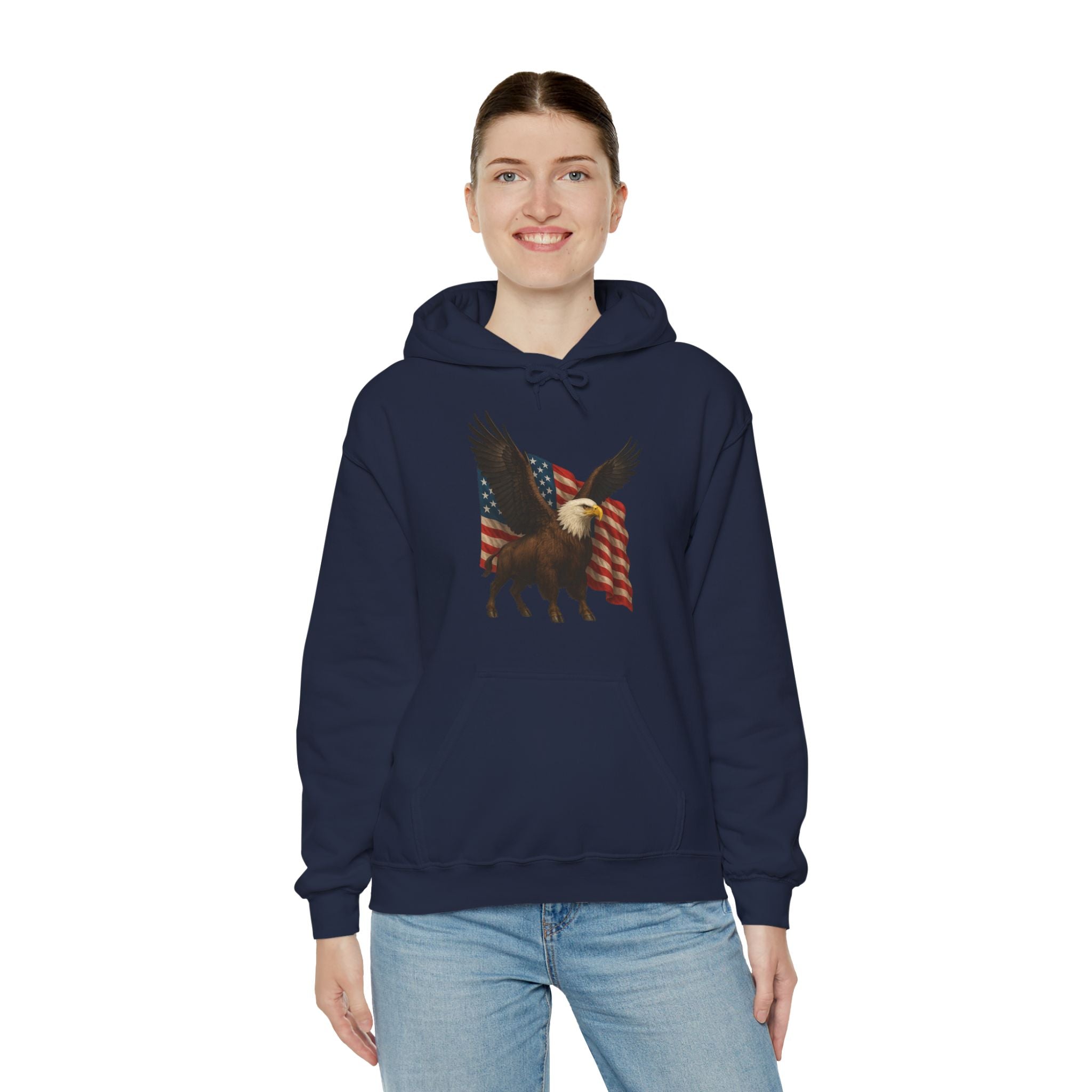 Patriotic Eagle Bison Hoodie, USA Pride Pullover