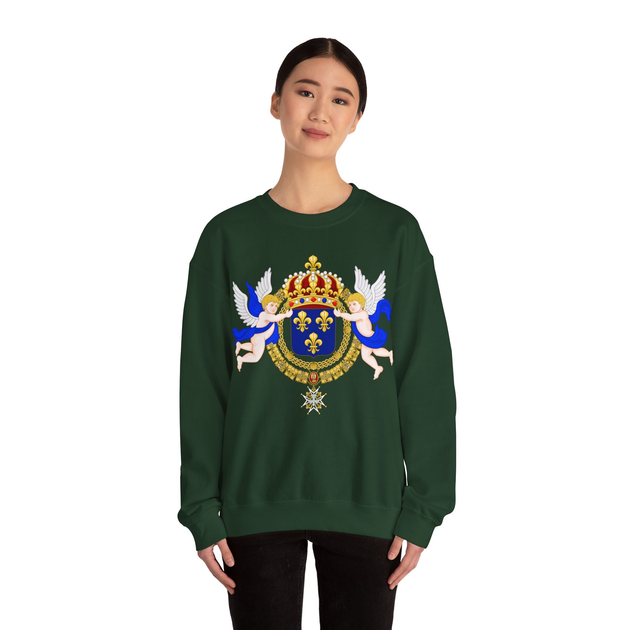 Royal Fleur-de-Lis Crest Sweatshirt - Vintage Heraldic Crown Graphic Crewneck