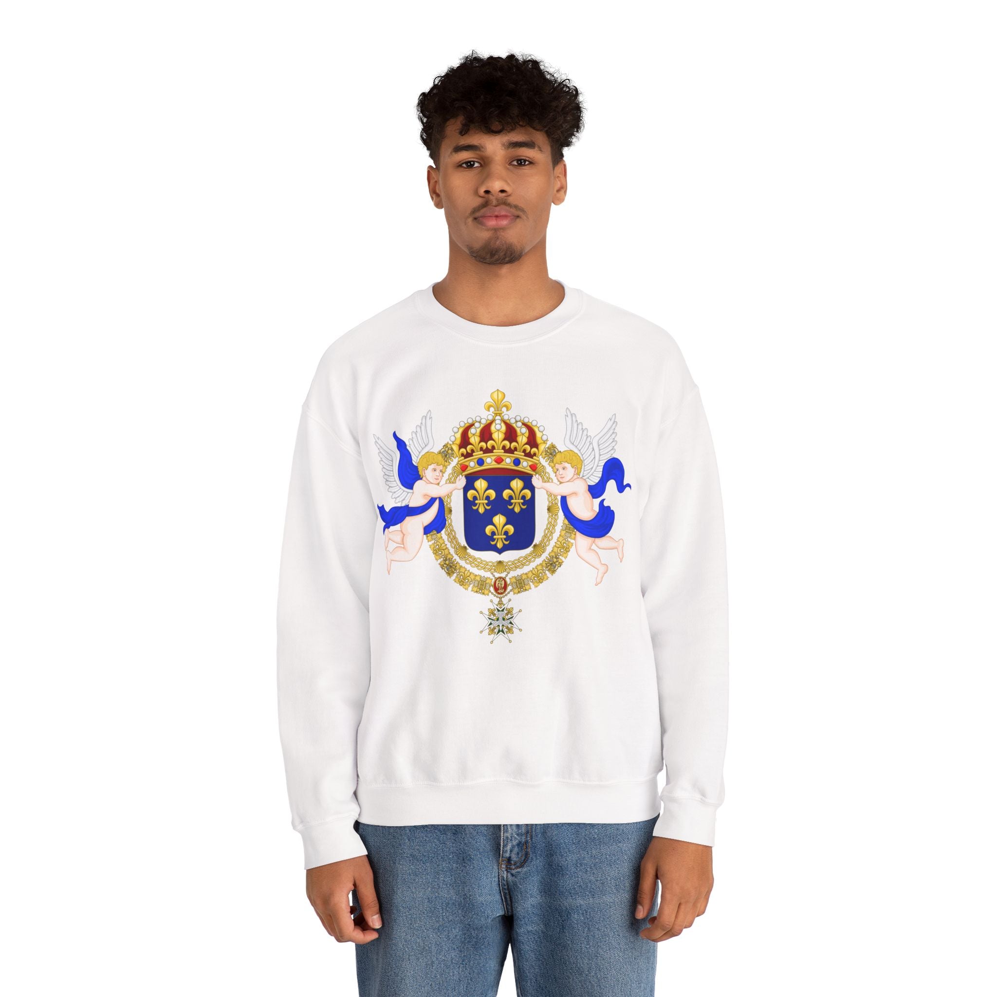 Royal Fleur-de-Lis Crest Sweatshirt - Vintage Heraldic Crown Graphic Crewneck