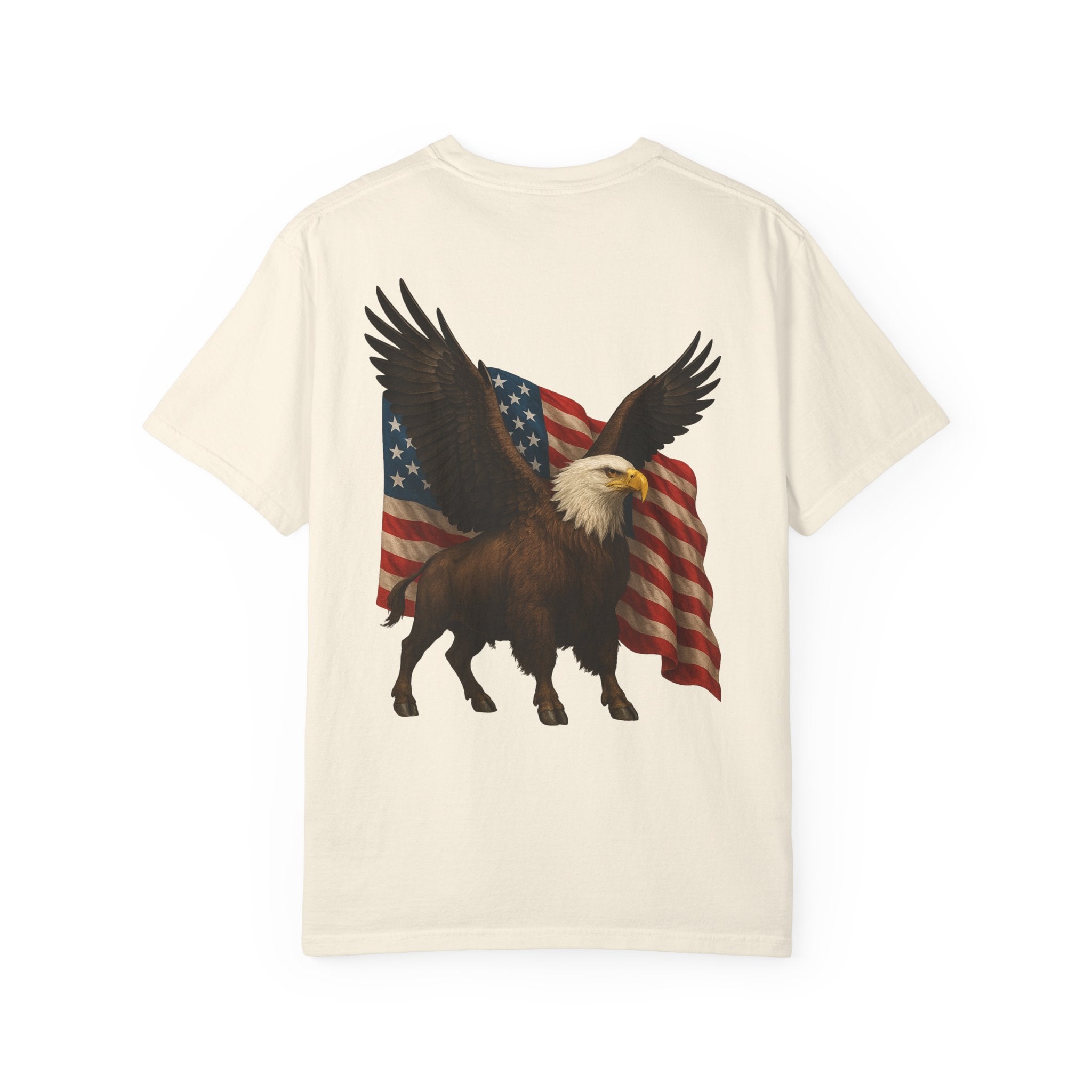 Patriotic Eagle Bison T Shirt American Flag Front Print USA Symbol Graphic Tee