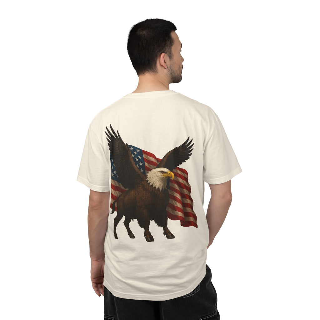 Patriotic Eagle Bison T Shirt American Flag Front Print USA Symbol Graphic Tee