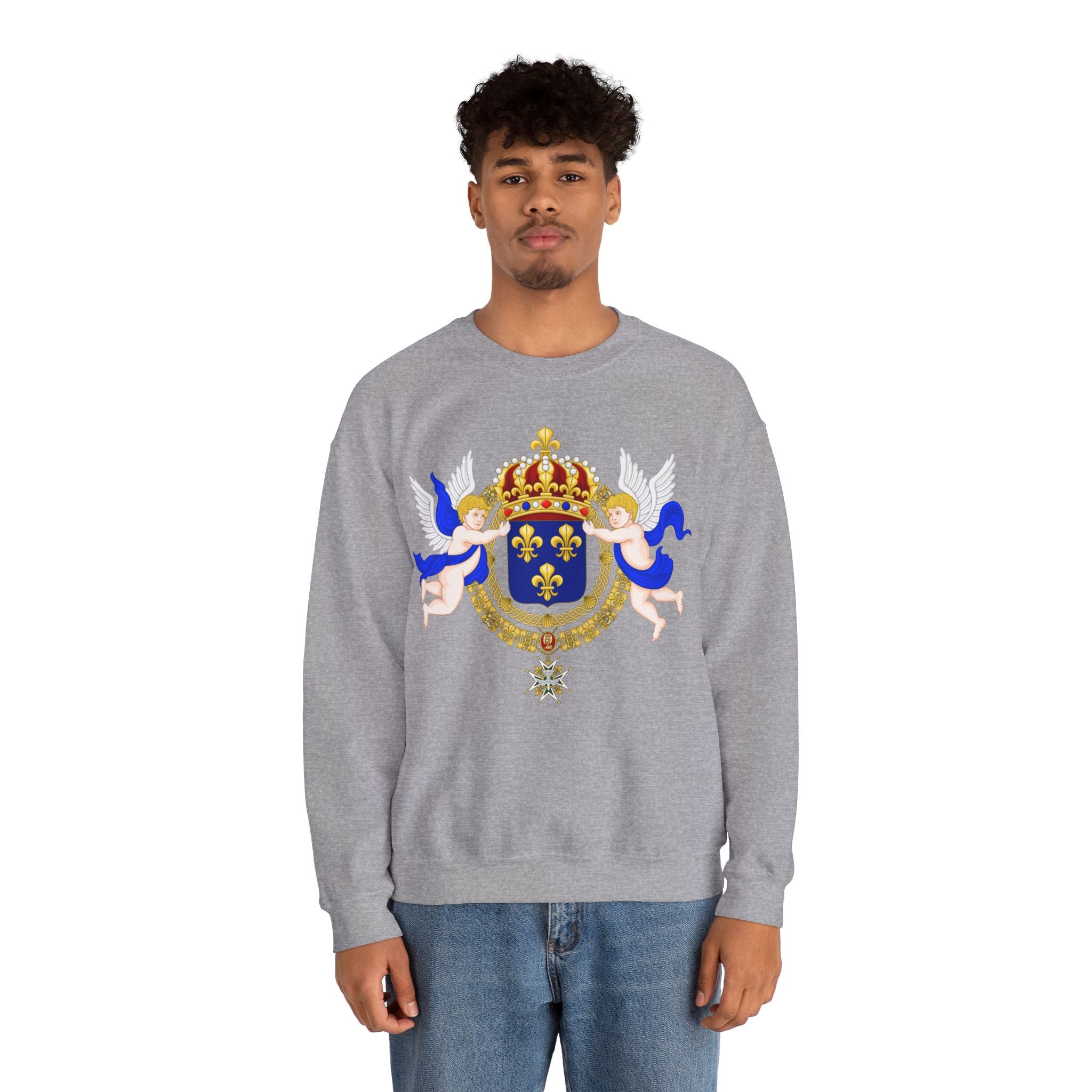 Royal Fleur-de-Lis Crest Sweatshirt - Vintage Heraldic Crown Graphic Crewneck
