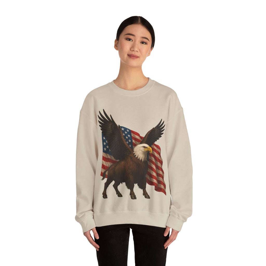 Patriotic Eagle Bison Sweatshirt, USA Symbol Pullover