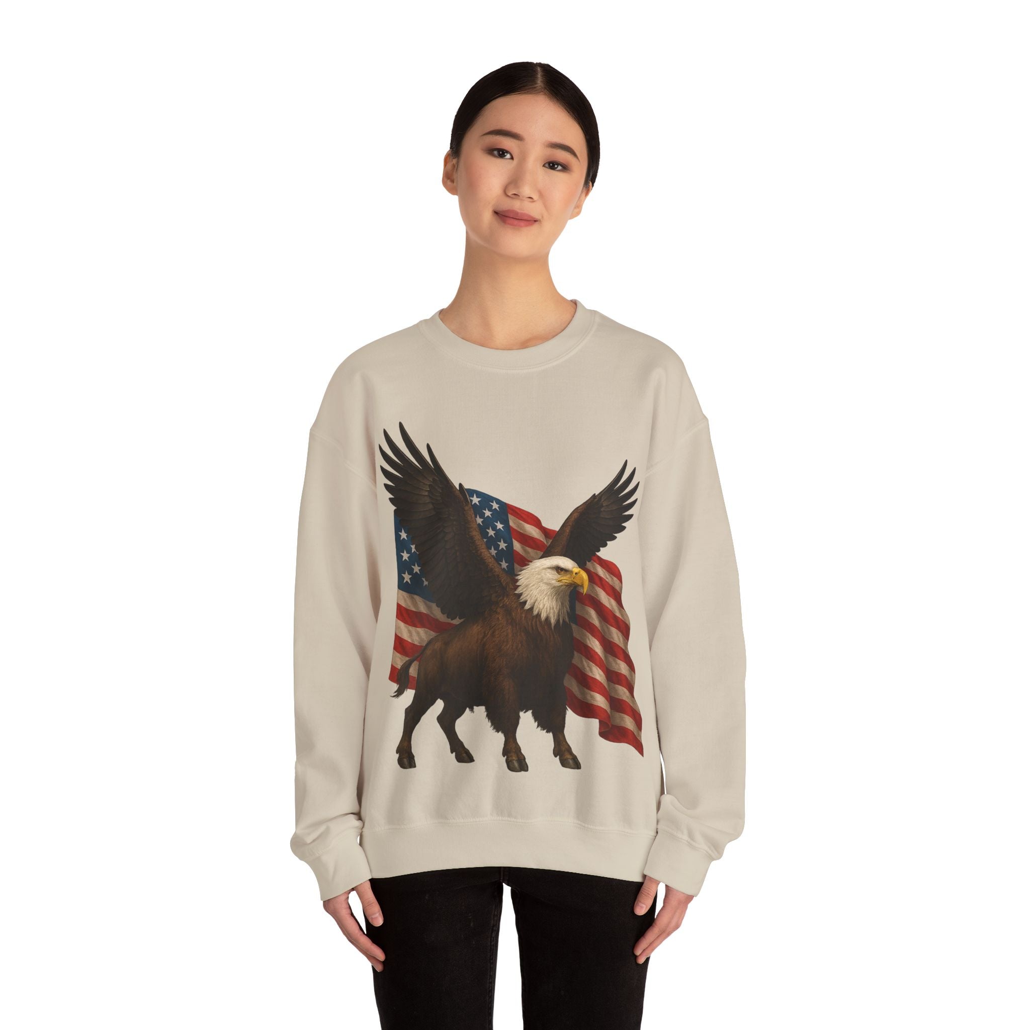 Patriotic Eagle Bison Sweatshirt, USA Symbol Pullover