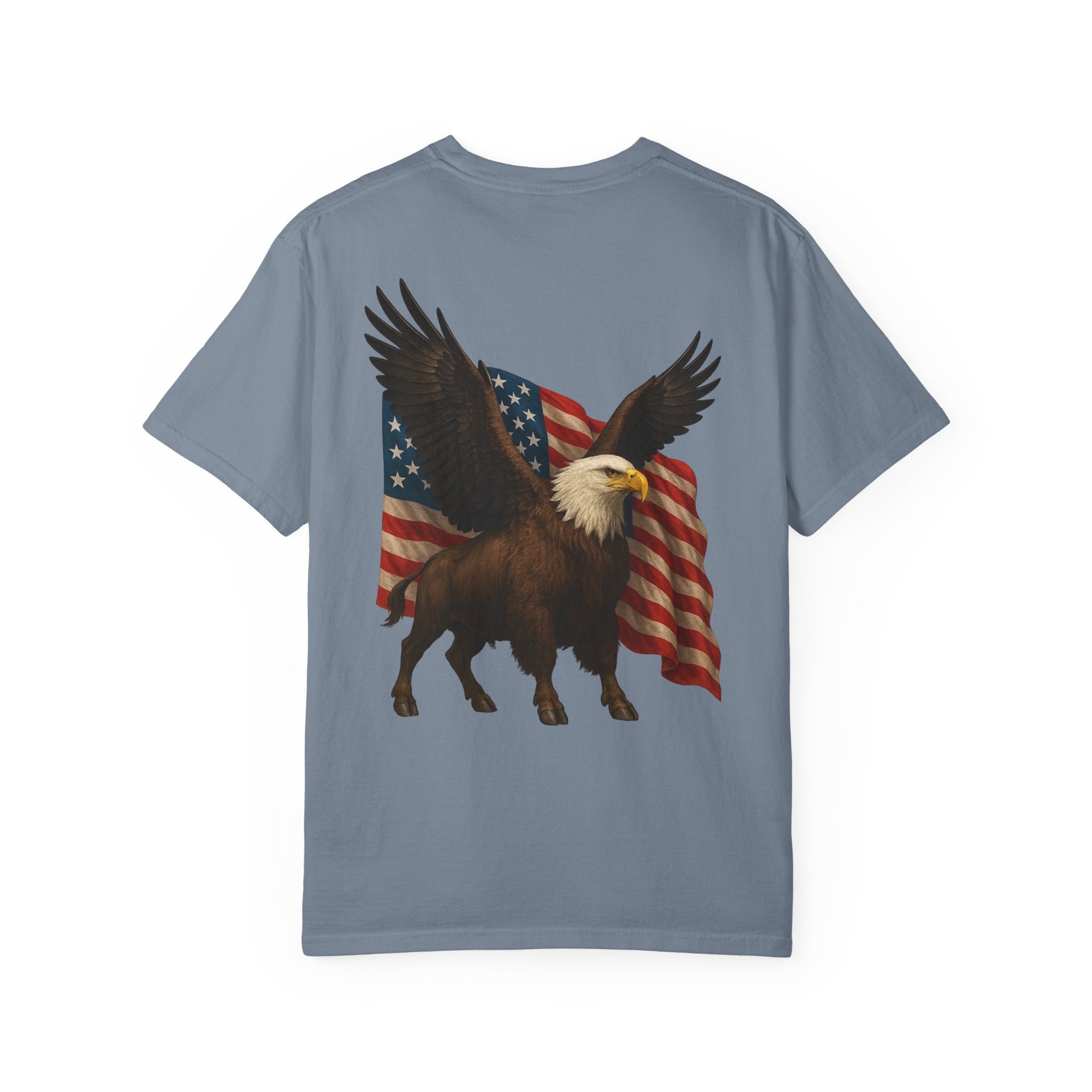Patriotic Eagle Bison T Shirt American Flag Front Print USA Symbol Graphic Tee