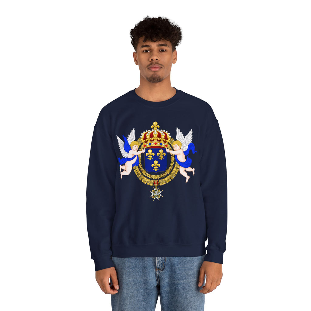 Royal Fleur-de-Lis Crest Sweatshirt - Vintage Heraldic Crown Graphic Crewneck