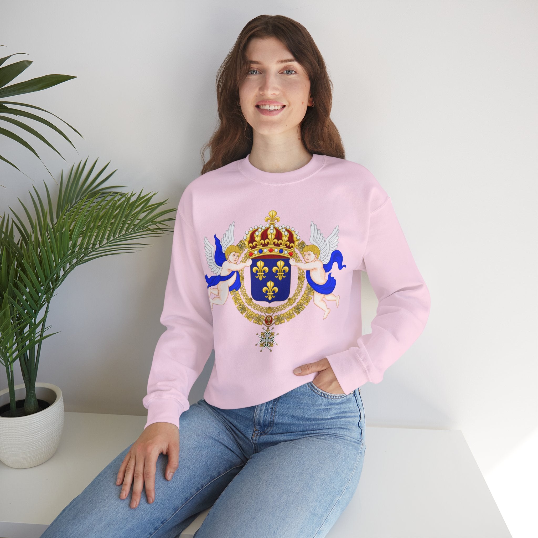 Royal Fleur-de-Lis Crest Sweatshirt - Vintage Heraldic Crown Graphic Crewneck