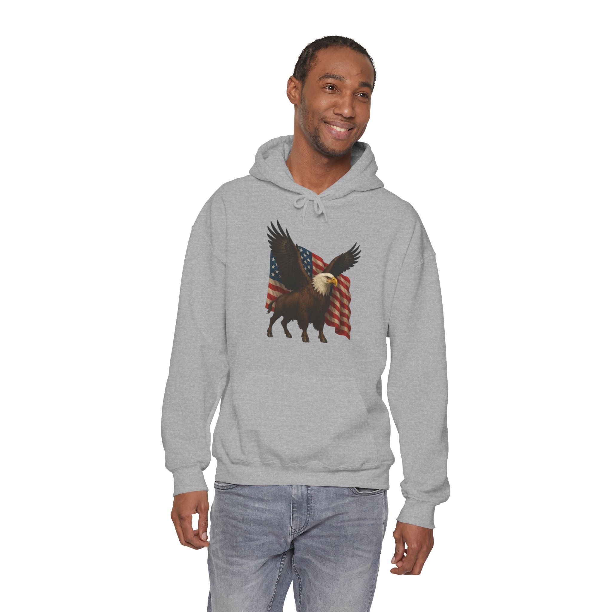 Patriotic Eagle Bison Hoodie, USA Pride Pullover