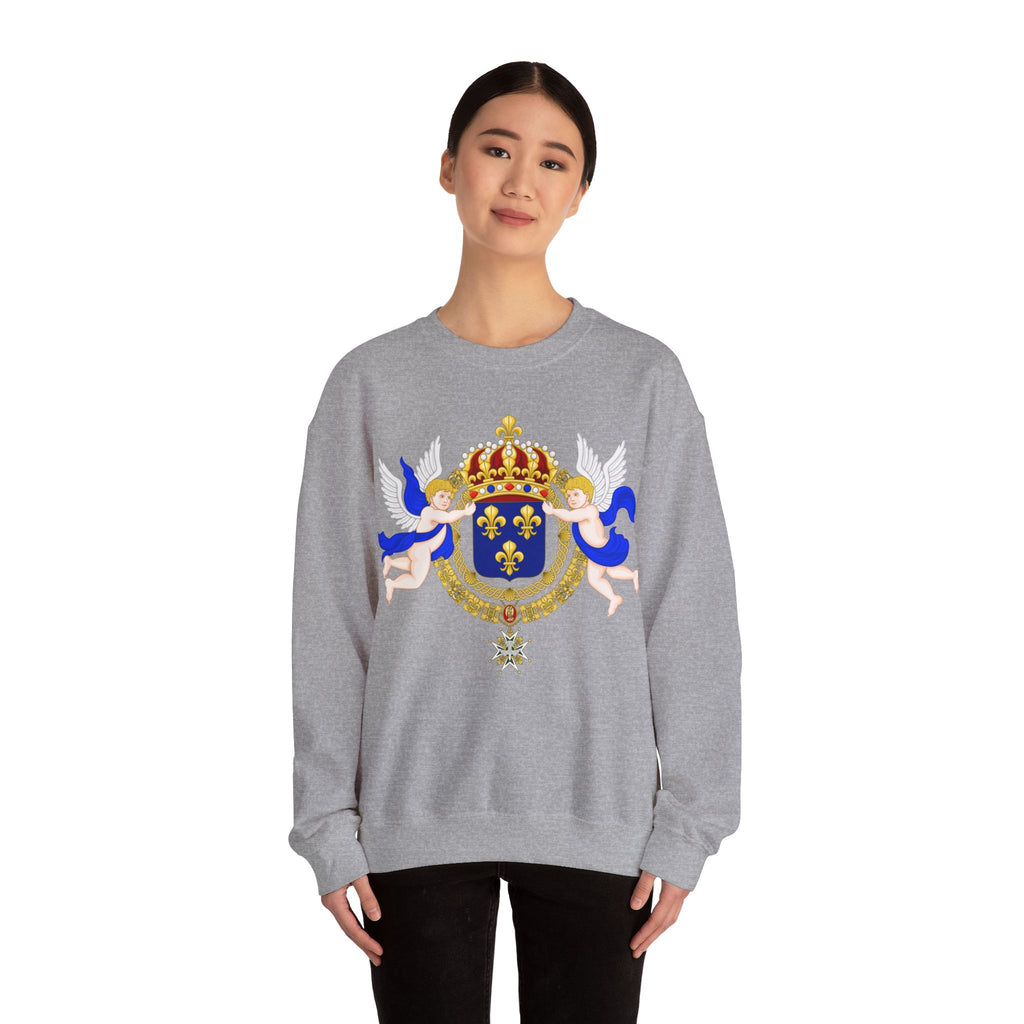 Royal Fleur-de-Lis Crest Sweatshirt - Vintage Heraldic Crown Graphic Crewneck