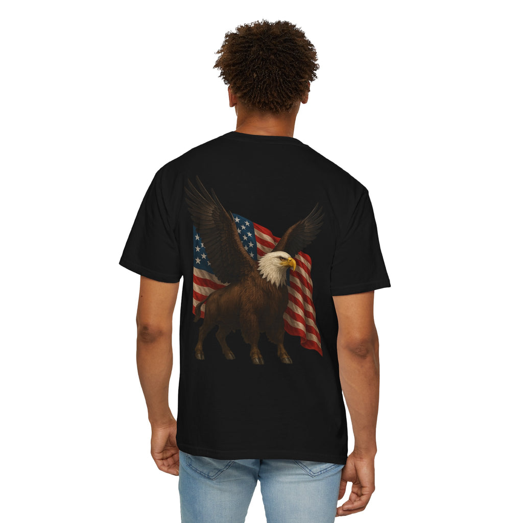 Patriotic Eagle Bison T Shirt American Flag Front Print USA Symbol Graphic Tee