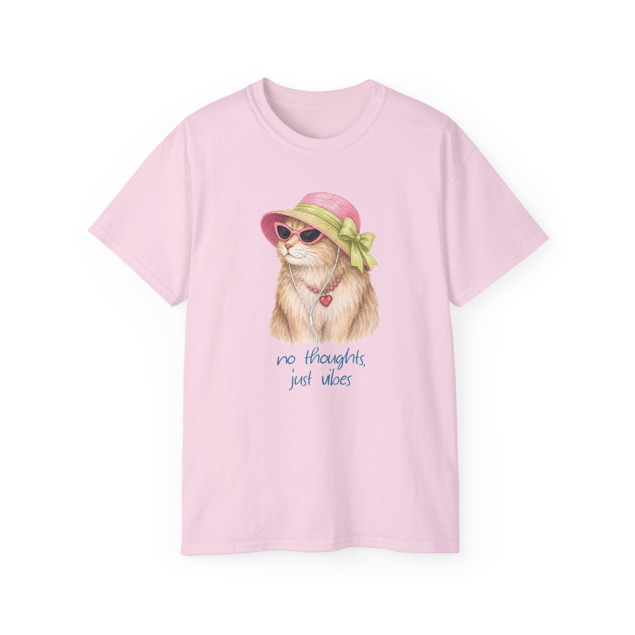 No Thoughts Just Vibes, Cute Retro Cat Tee
