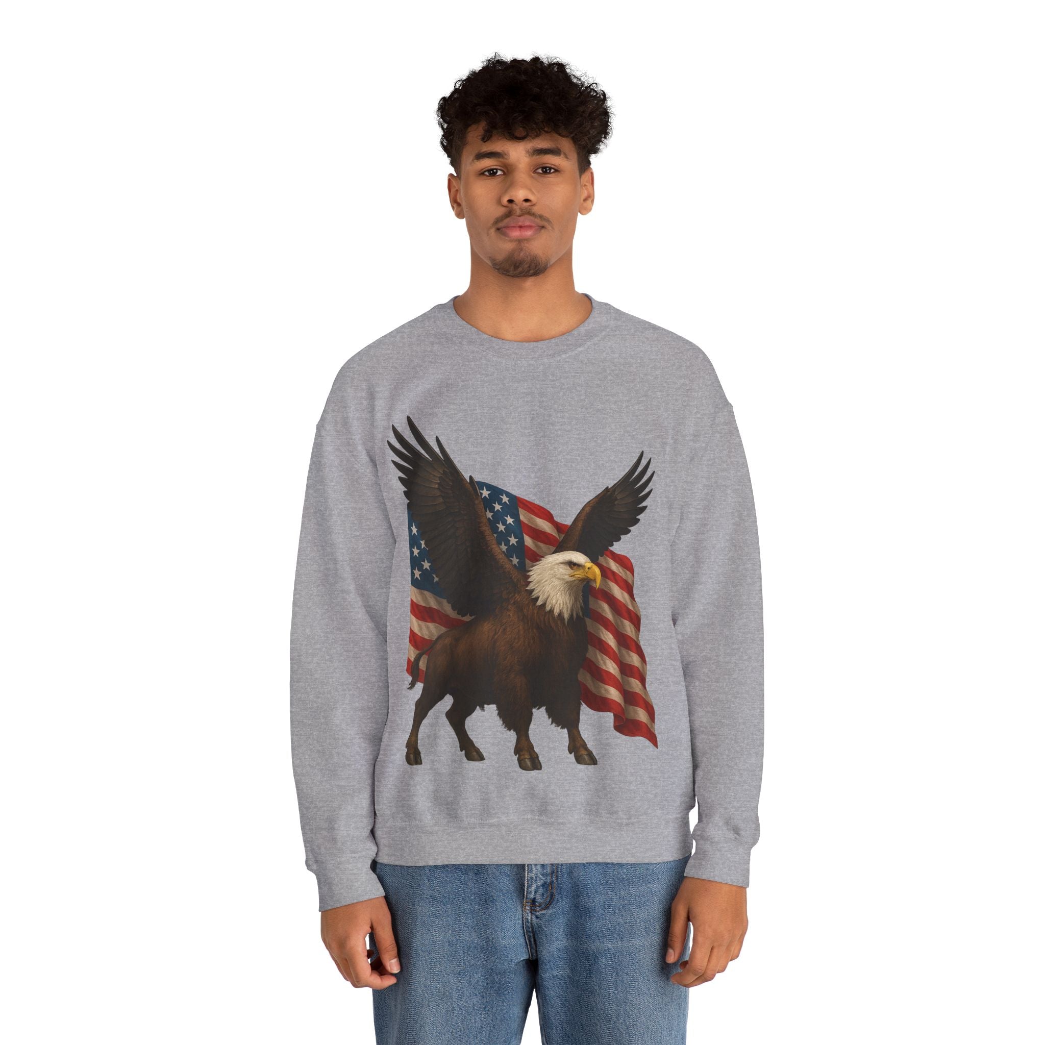 Patriotic Eagle Bison Sweatshirt, USA Symbol Pullover