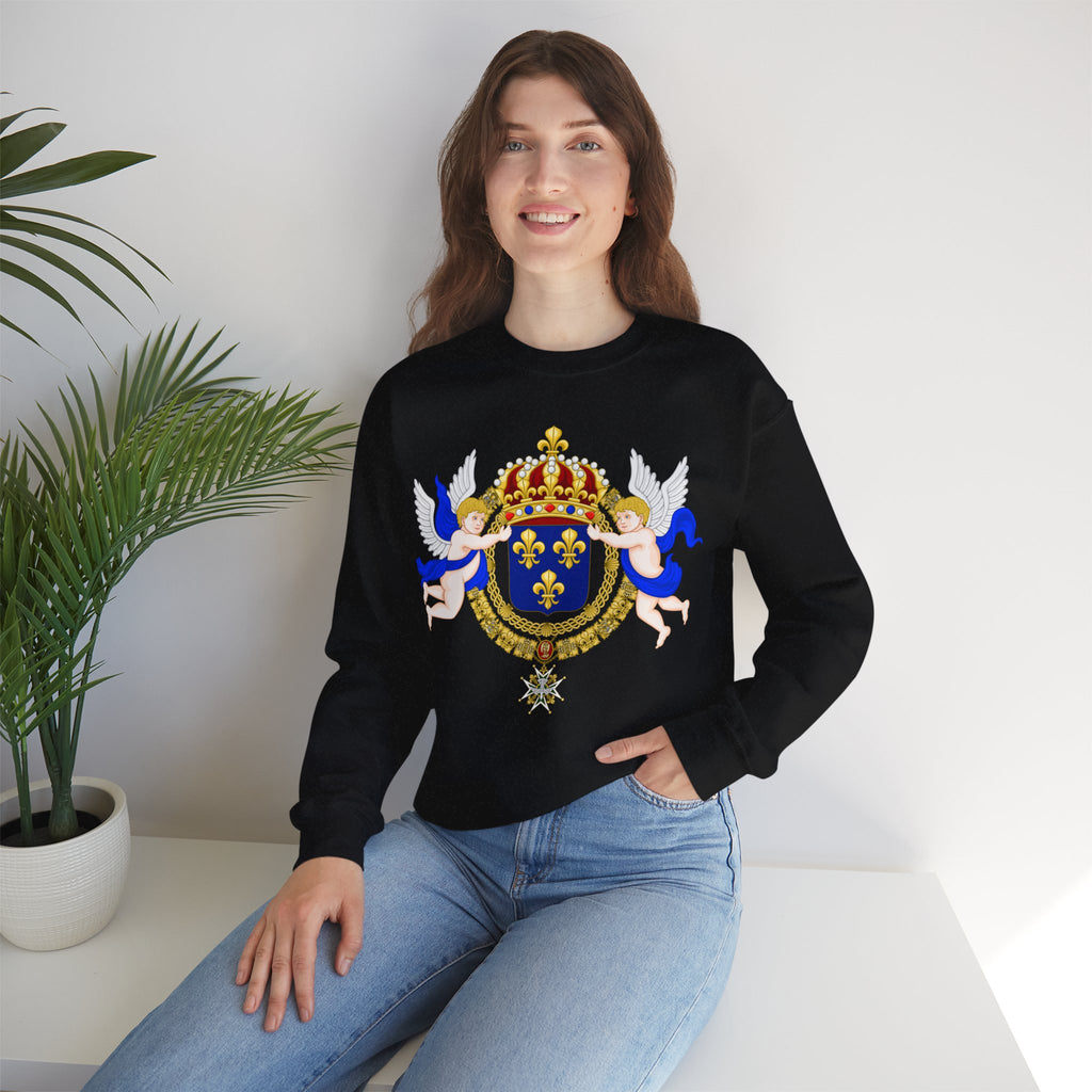Royal Fleur-de-Lis Crest Sweatshirt - Vintage Heraldic Crown Graphic Crewneck