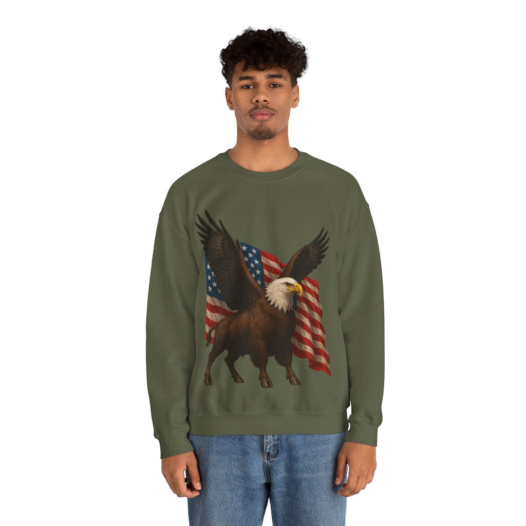 Patriotic Eagle Bison Sweatshirt, USA Symbol Pullover