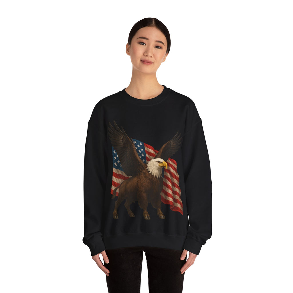 Patriotic Eagle Bison Sweatshirt, USA Symbol Pullover