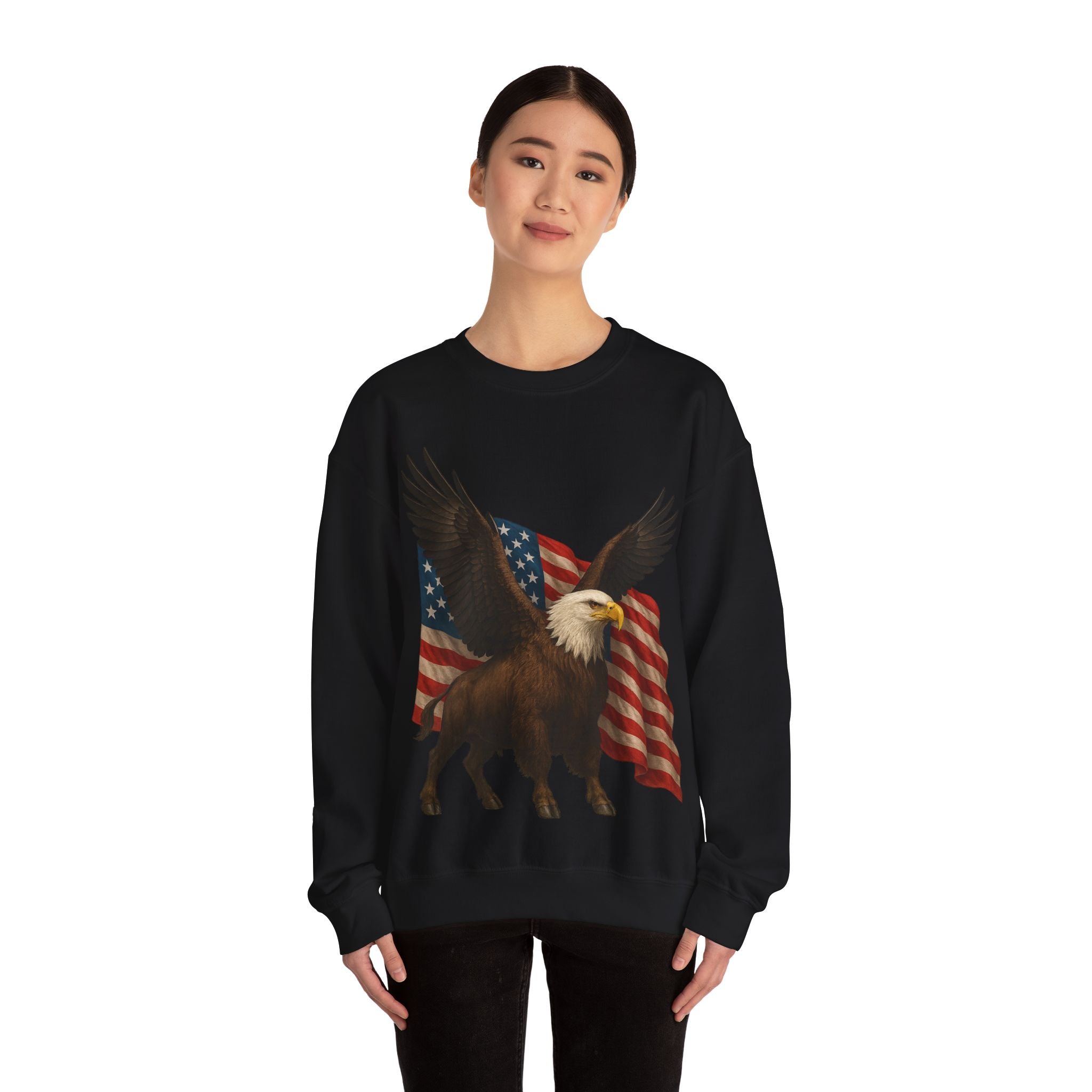 Patriotic Eagle Bison Sweatshirt, USA Symbol Pullover