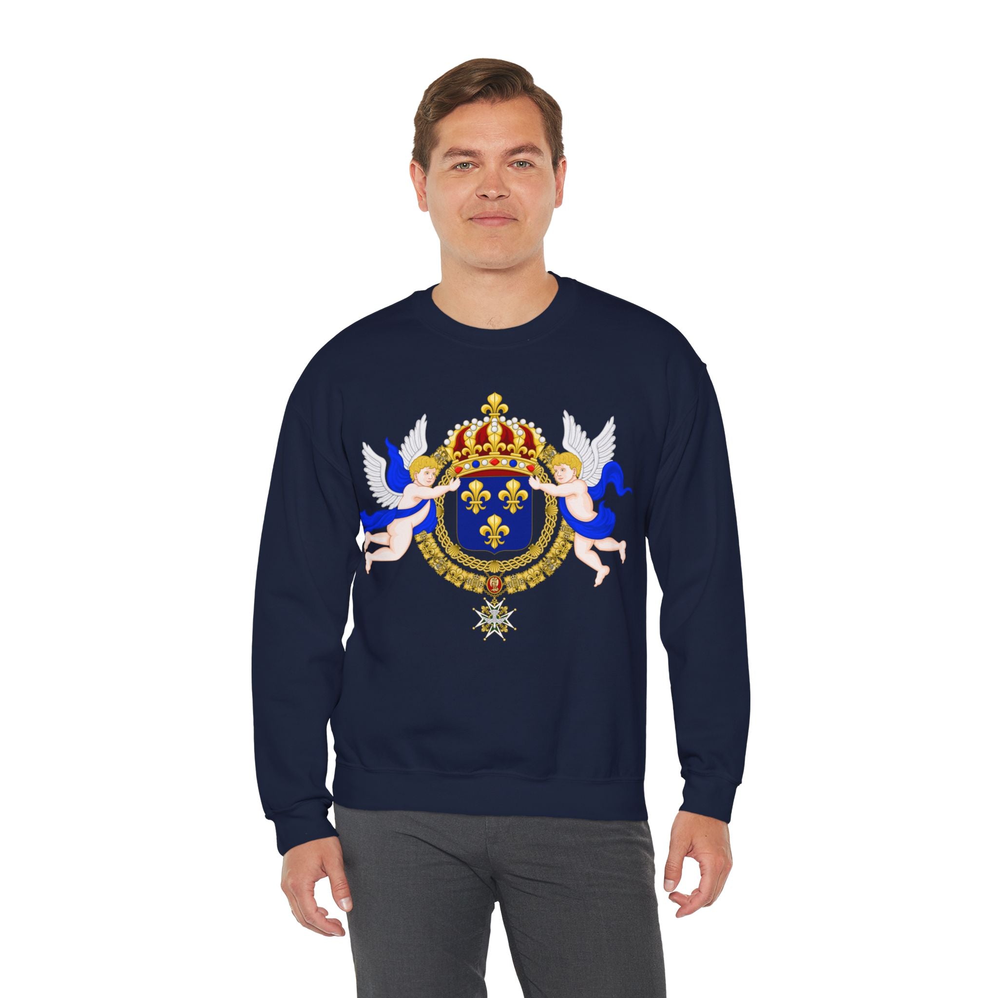 Royal Fleur-de-Lis Crest Sweatshirt - Vintage Heraldic Crown Graphic Crewneck