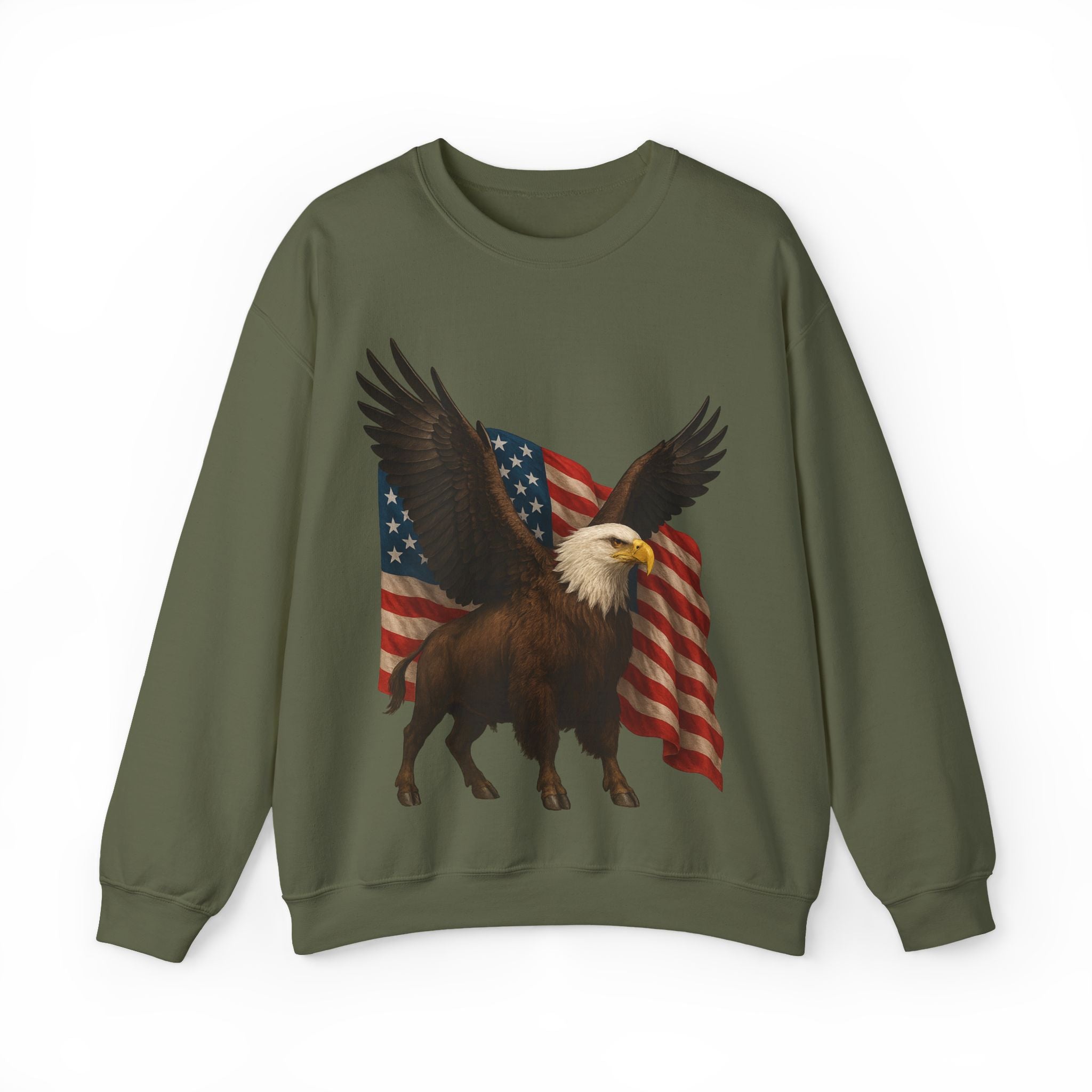 Patriotic Eagle Bison Sweatshirt, USA Symbol Pullover