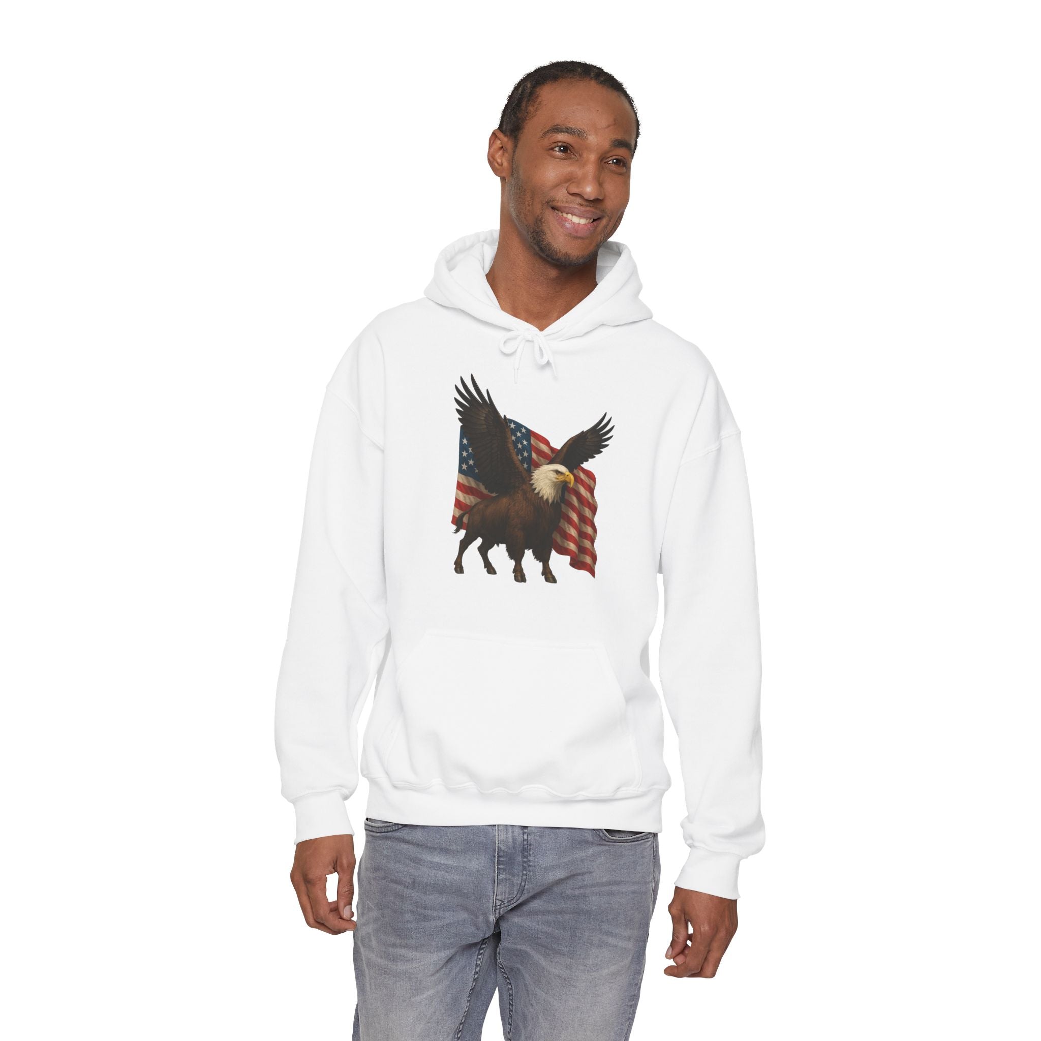 Patriotic Eagle Bison Hoodie, USA Pride Pullover