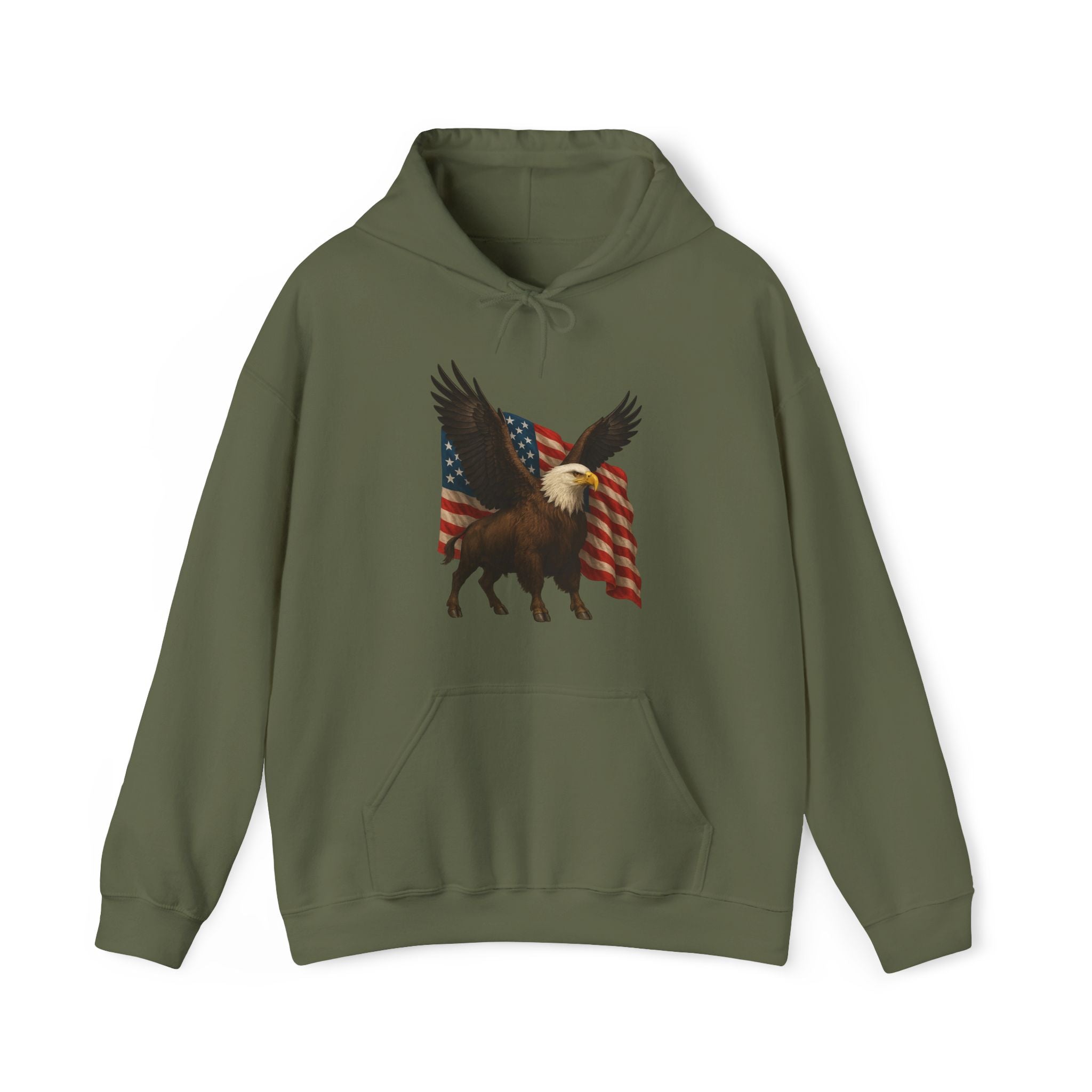 Patriotic Eagle Bison Hoodie, USA Pride Pullover