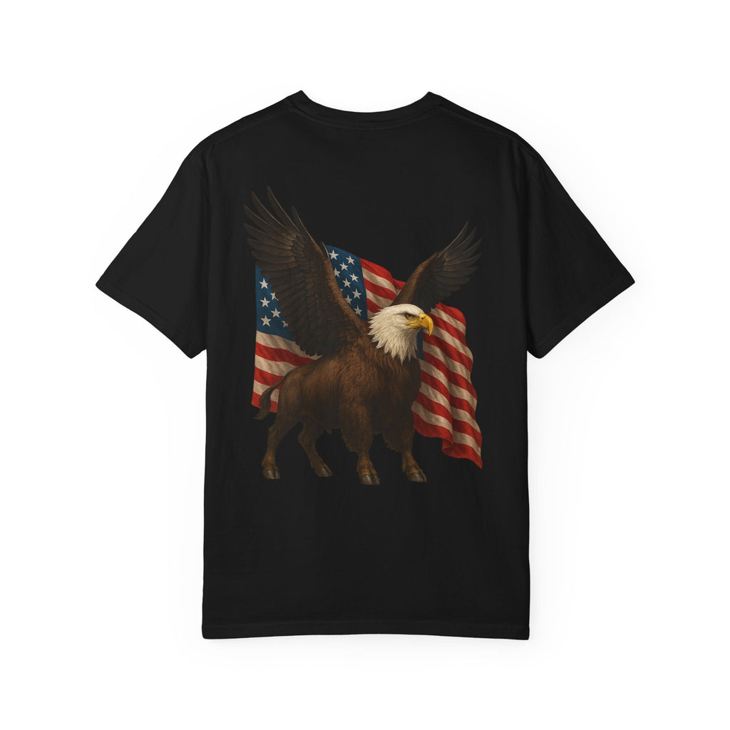 Patriotic Eagle Bison T Shirt American Flag Front Print USA Symbol Graphic Tee